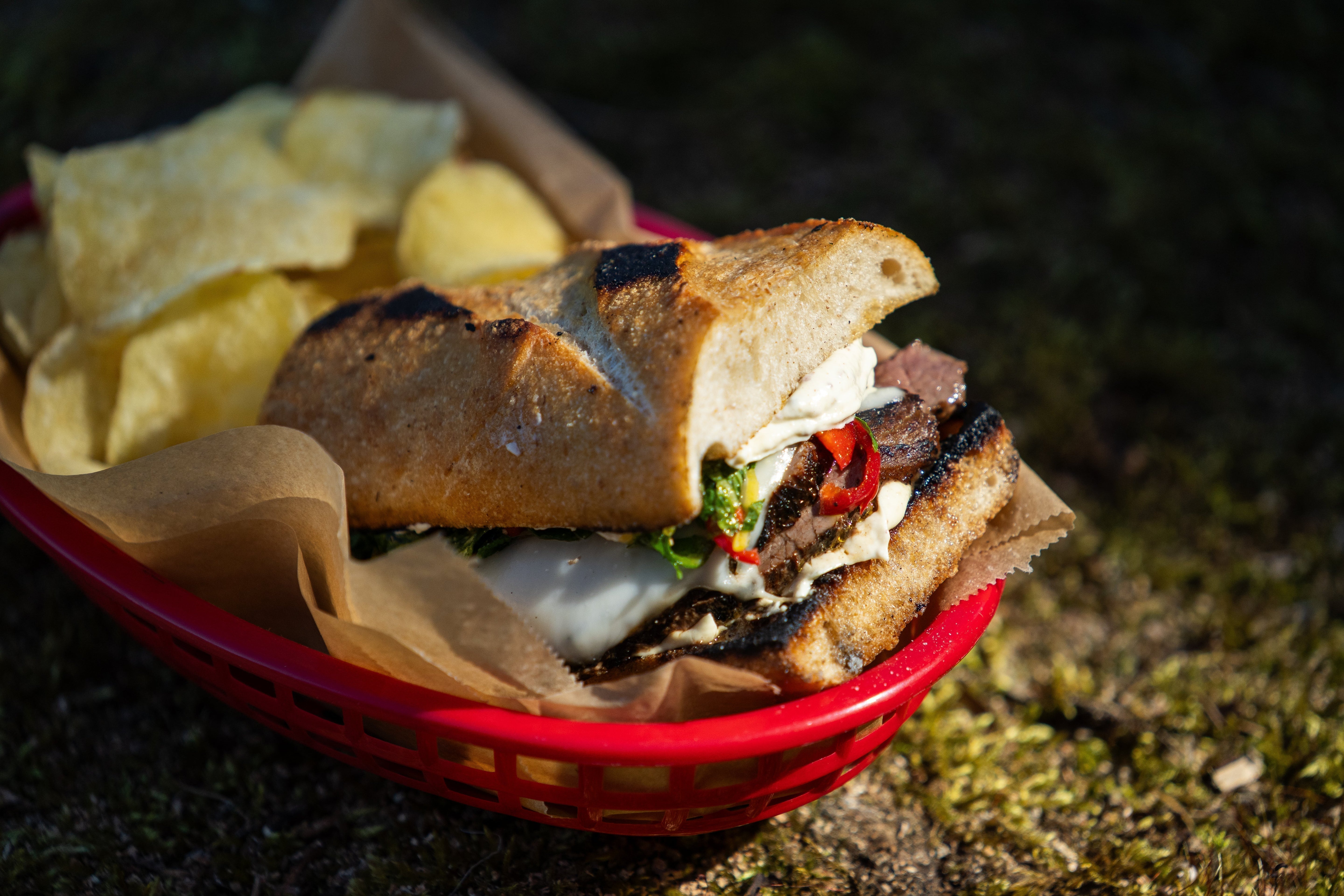 Fallow Steak 'n' Cheese with garlic mustard Chimichurri